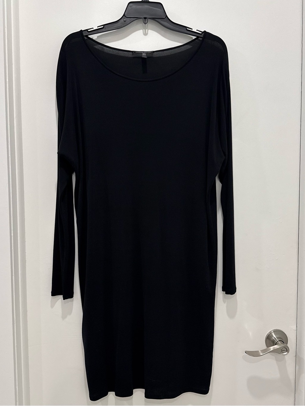 Eileen Fisher 100% Silk Black Tunic Dress Long Sleeve Relaxed Fit M
